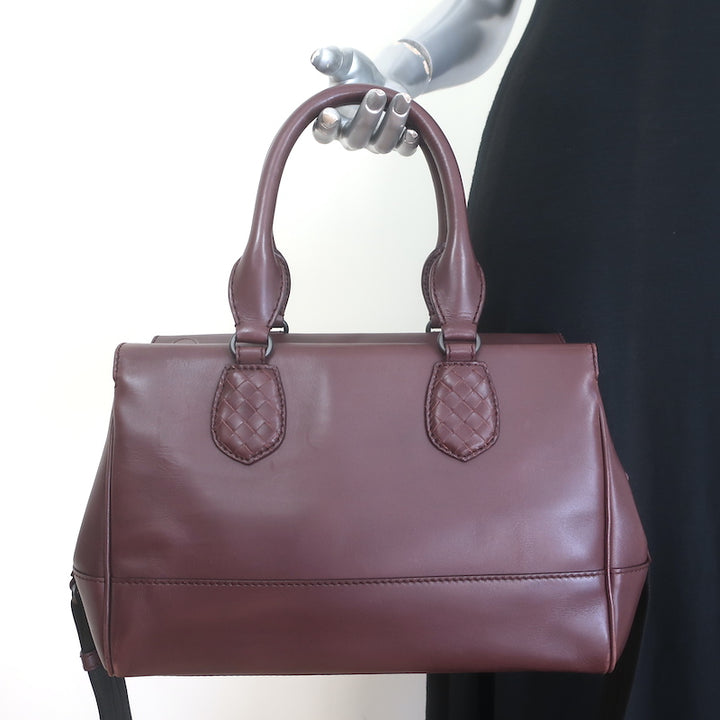 Bottega Veneta Ducale Intrecciato-Trim Bag Burgundy Leather Medium Crossbody