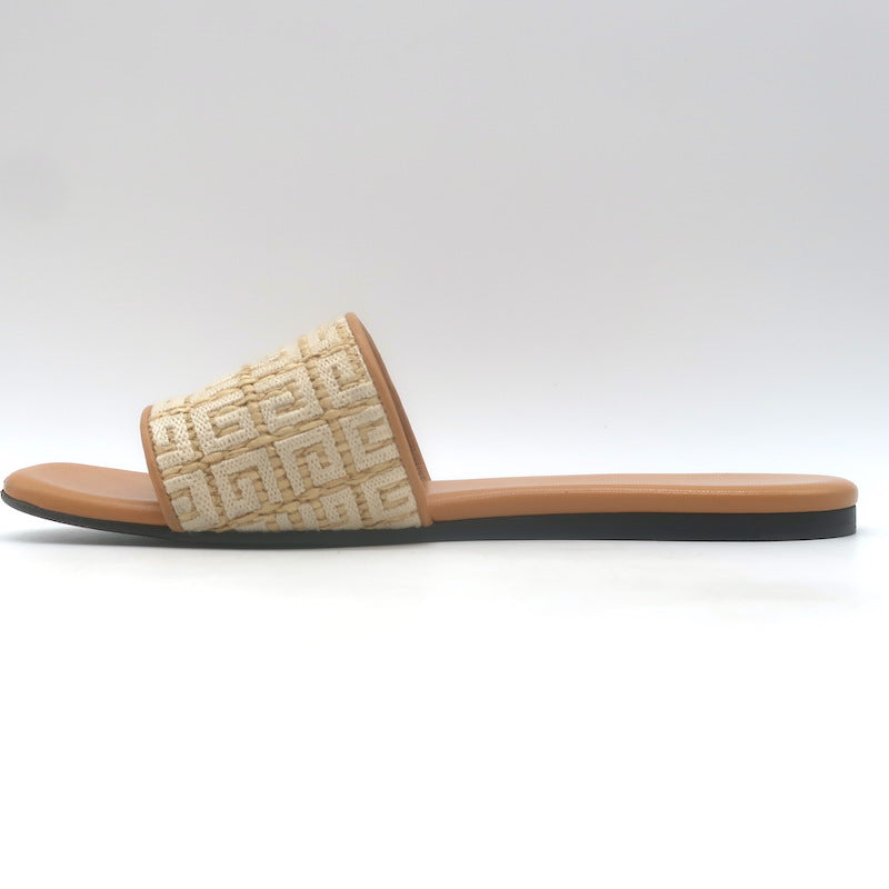 Givenchy 4G Raffia Flat Slide Sandals Beige Size 39