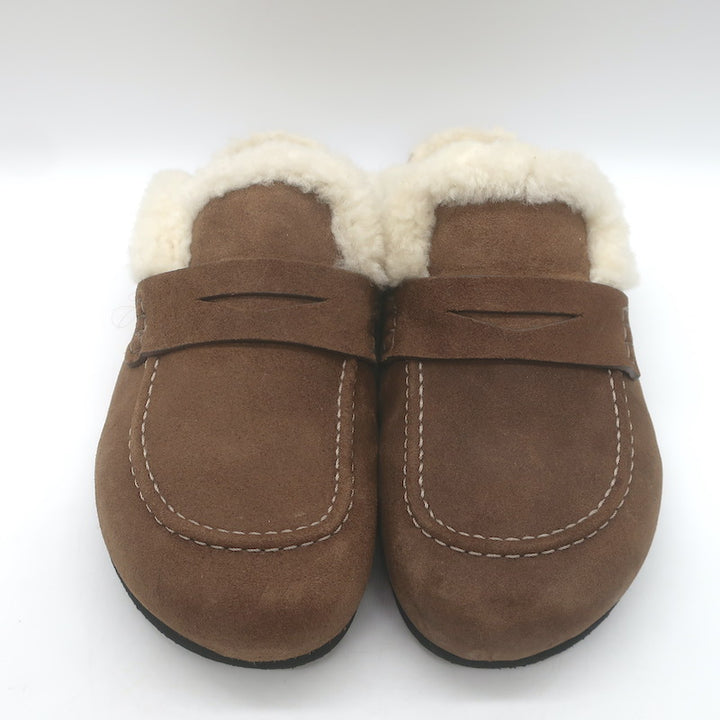 JW Anderson Shearling Penny Loafer Mules Brown Leather Size 38