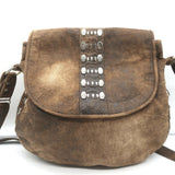 Calleen Cordero Medium Studded Crossbody Flap Bag Brown Distressed Leather