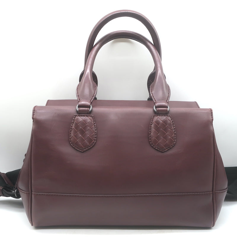 Bottega Veneta Ducale Intrecciato-Trim Bag Burgundy Leather Medium Crossbody