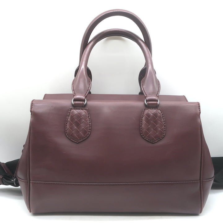 Bottega Veneta Ducale Intrecciato-Trim Bag Burgundy Leather Medium Crossbody