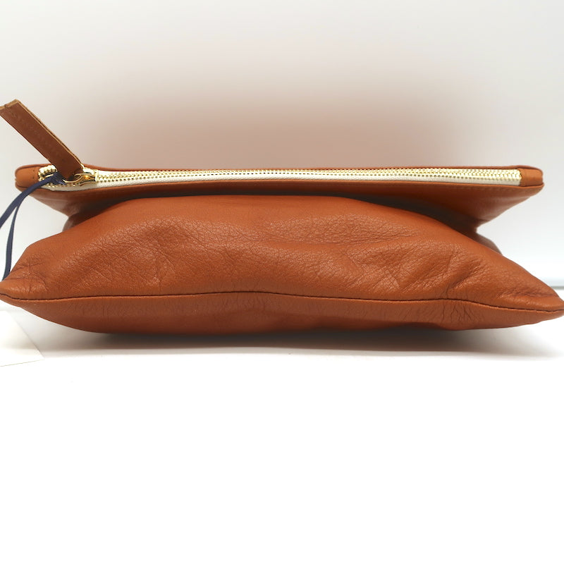 Clare V. Foldover Clutch Bag Brown Leather New
