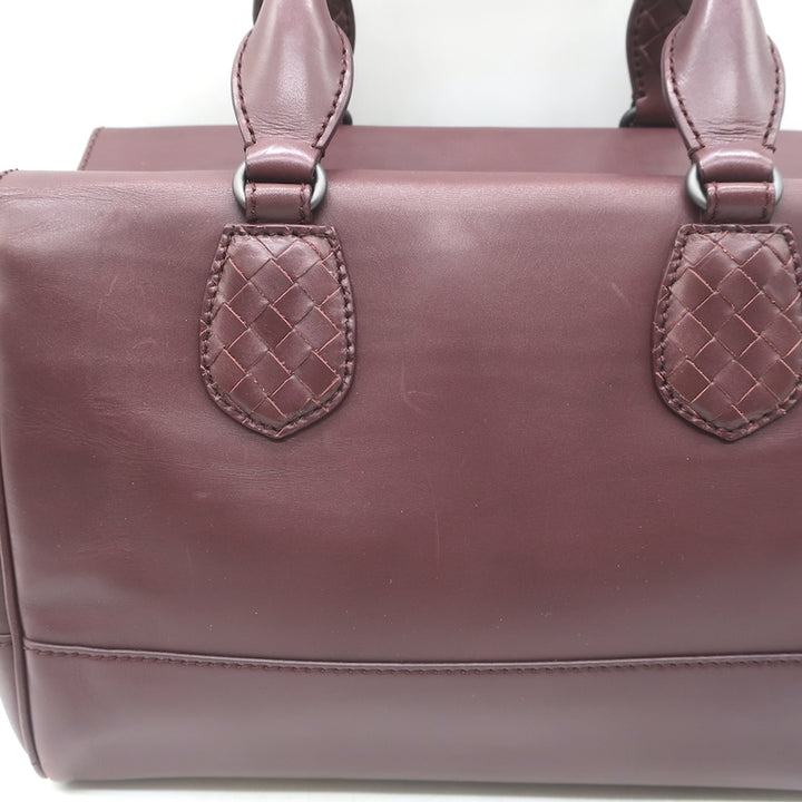 Bottega Veneta Ducale Intrecciato-Trim Bag Burgundy Leather Medium Crossbody