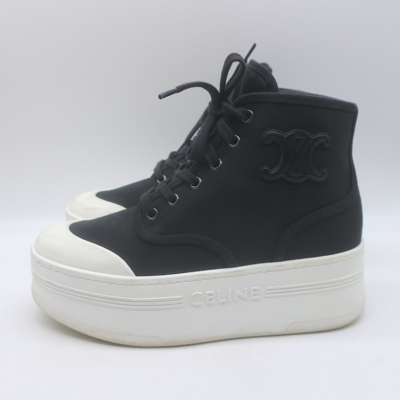 Celine Triomphe Platform High Top Sneakers Black Canvas Size 37 US 8