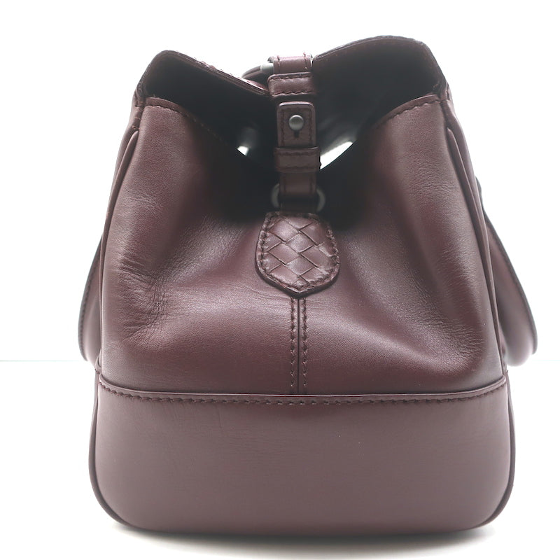 Bottega Veneta Ducale Intrecciato-Trim Bag Burgundy Leather Medium Crossbody