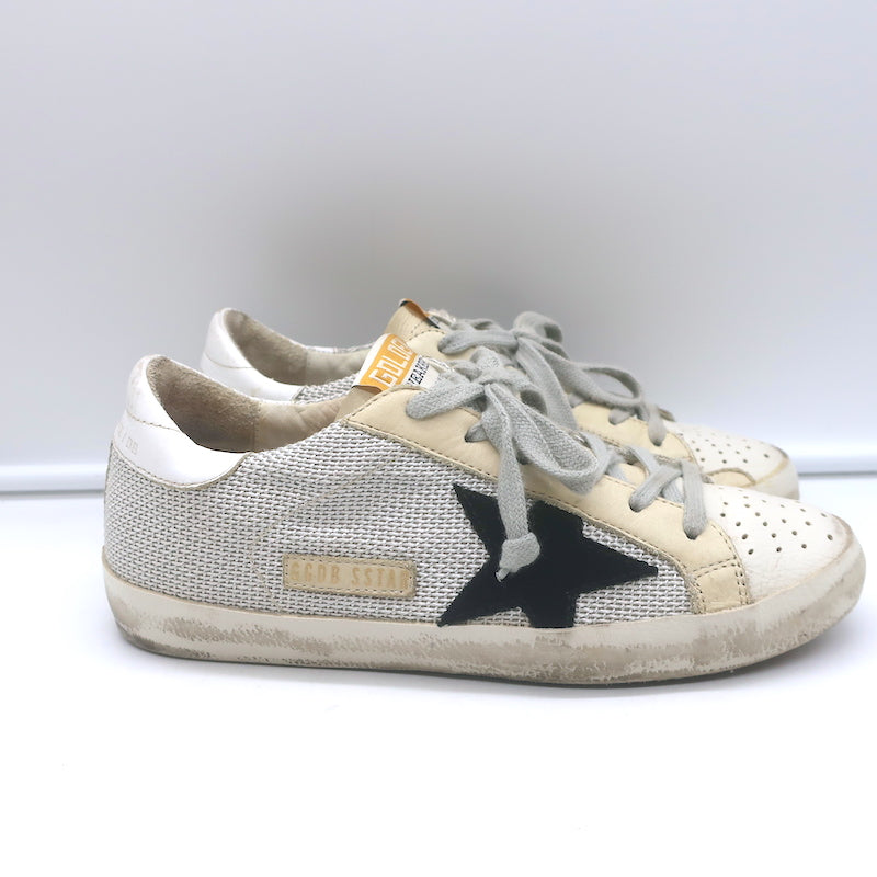 Golden Goose Superstar Net Low Top Sneakers Light Silver &amp; Cream Leather Size 36