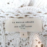 Sezane Anahi Crochet Knit Cardigan Cream Cotton-Alpaca Size Small