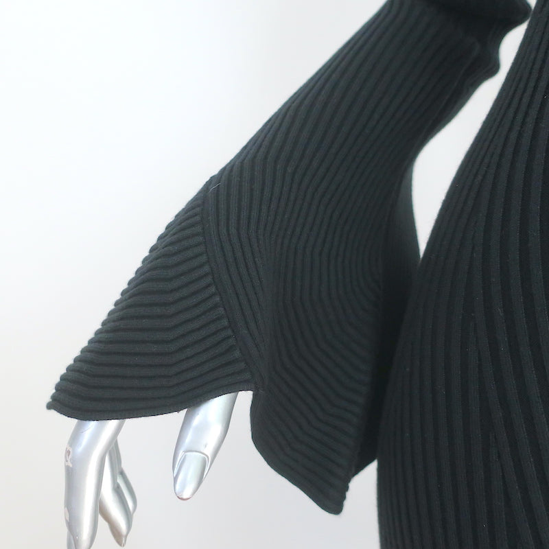 Proenza Schouler Bell Sleeve Midi Dress Black Ribbed Knit Size Small