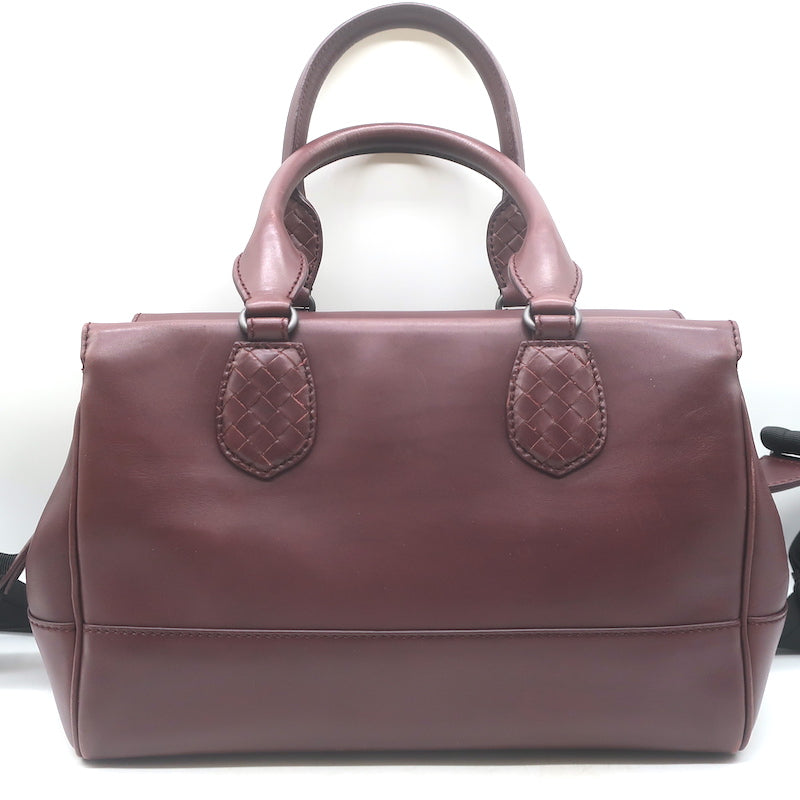 Bottega Veneta Ducale Intrecciato-Trim Bag Burgundy Leather Medium Crossbody