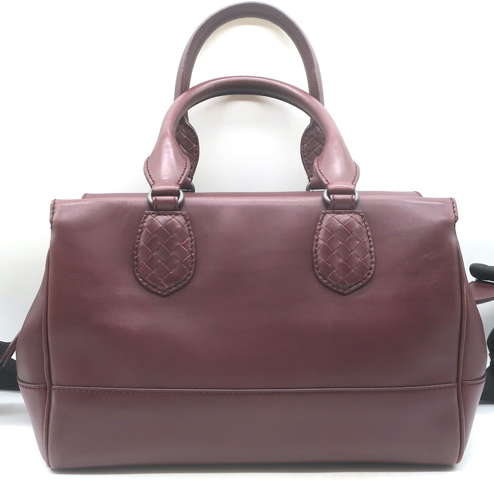 Bottega Veneta Ducale Intrecciato-Trim Bag Burgundy Leather Medium Crossbody