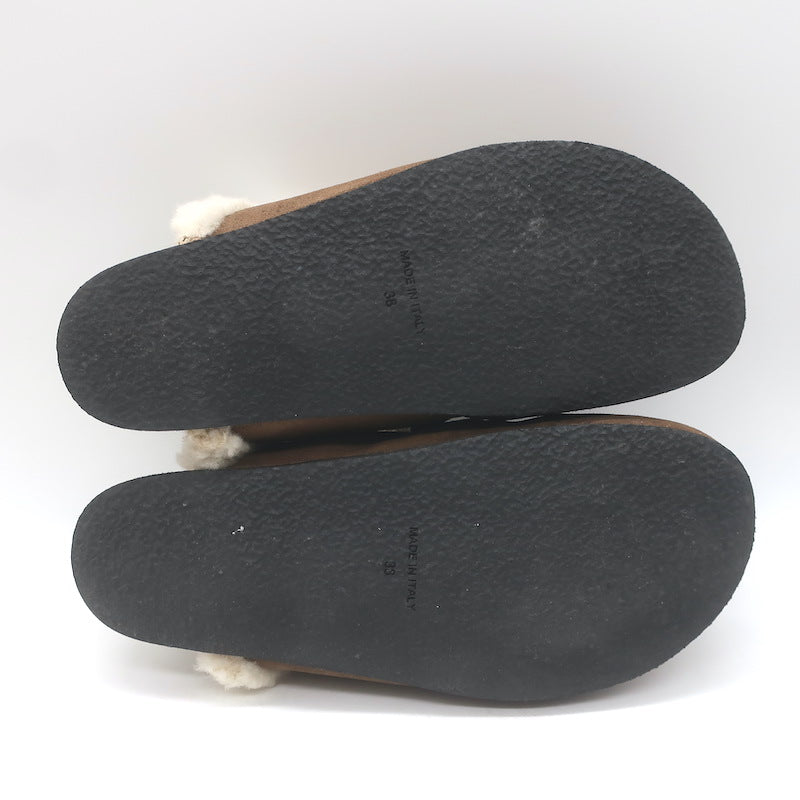 JW Anderson Shearling Penny Loafer Mules Brown Leather Size 38