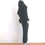 Proenza Schouler Bell Sleeve Midi Dress Black Ribbed Knit Size Small