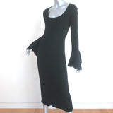 Proenza Schouler Bell Sleeve Midi Dress Black Ribbed Knit Size Small