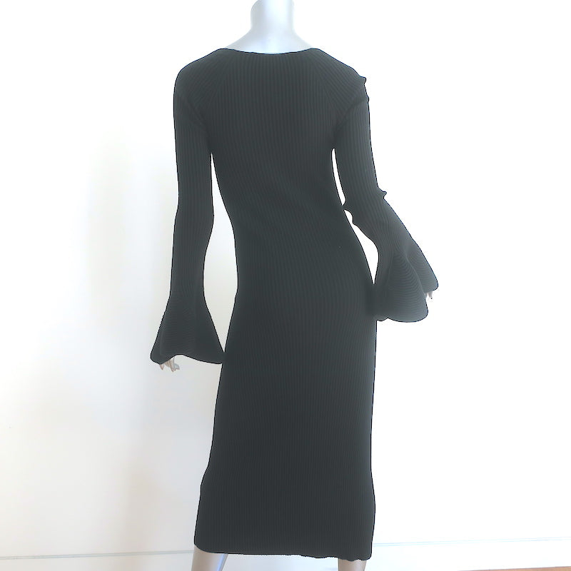 Proenza Schouler Bell Sleeve Midi Dress Black Ribbed Knit Size Small