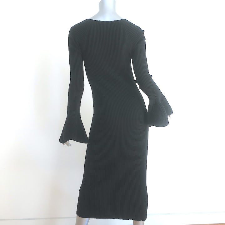 Proenza Schouler Bell Sleeve Midi Dress Black Ribbed Knit Size Small