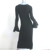 Proenza Schouler Bell Sleeve Midi Dress Black Ribbed Knit Size Small