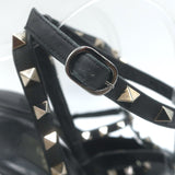 Valentino Noir Rockstud Caged Ankle Strap Pumps Black Leather Size 38