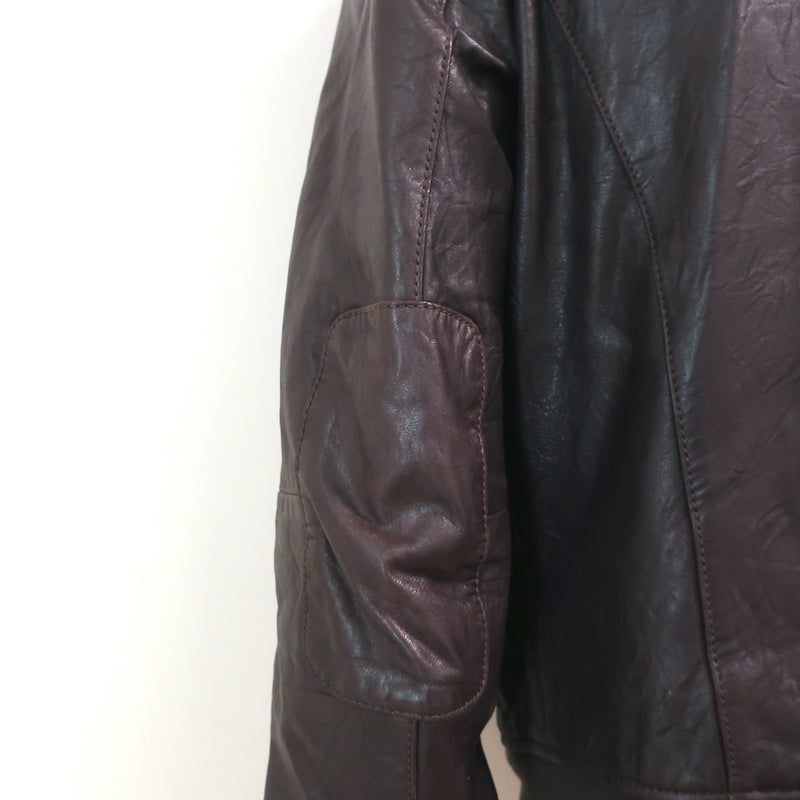 John Varvatos Leather Hooded Bomber Jacket Dark Brown Size Large