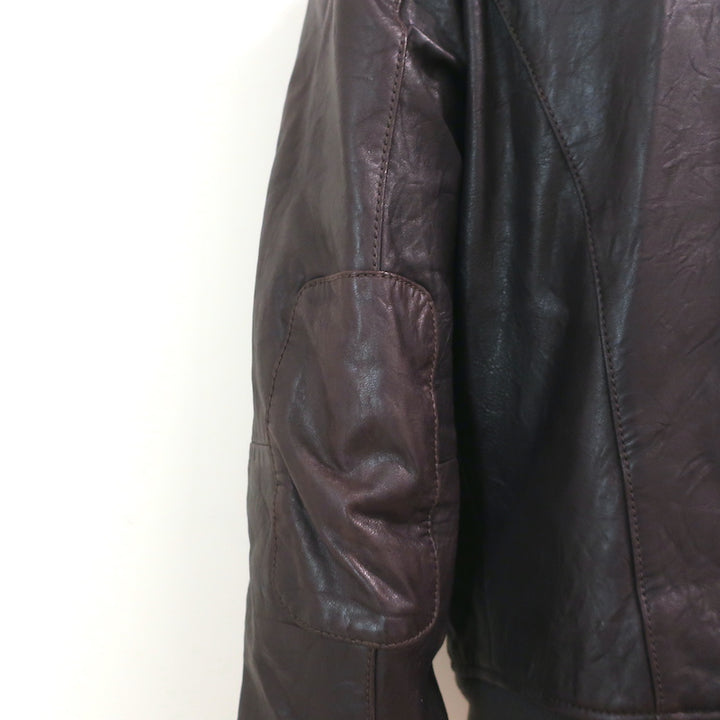 John Varvatos Leather Hooded Bomber Jacket Dark Brown Size Large