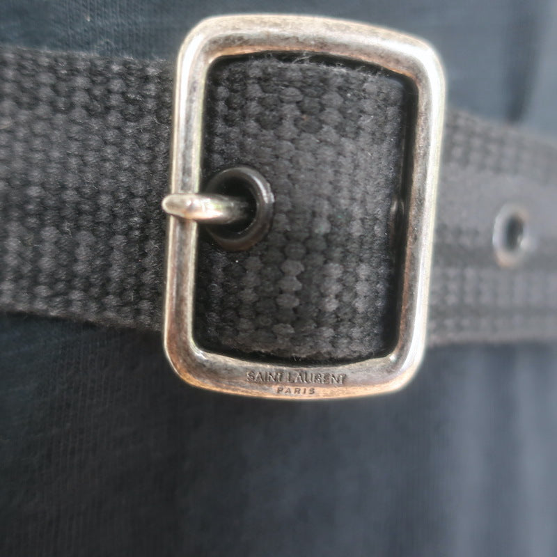 Saint Laurent Striped Canvas Belt Black/Gray Size Extra Small