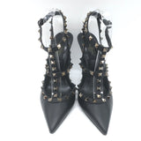 Valentino Noir Rockstud Caged Ankle Strap Pumps Black Leather Size 38