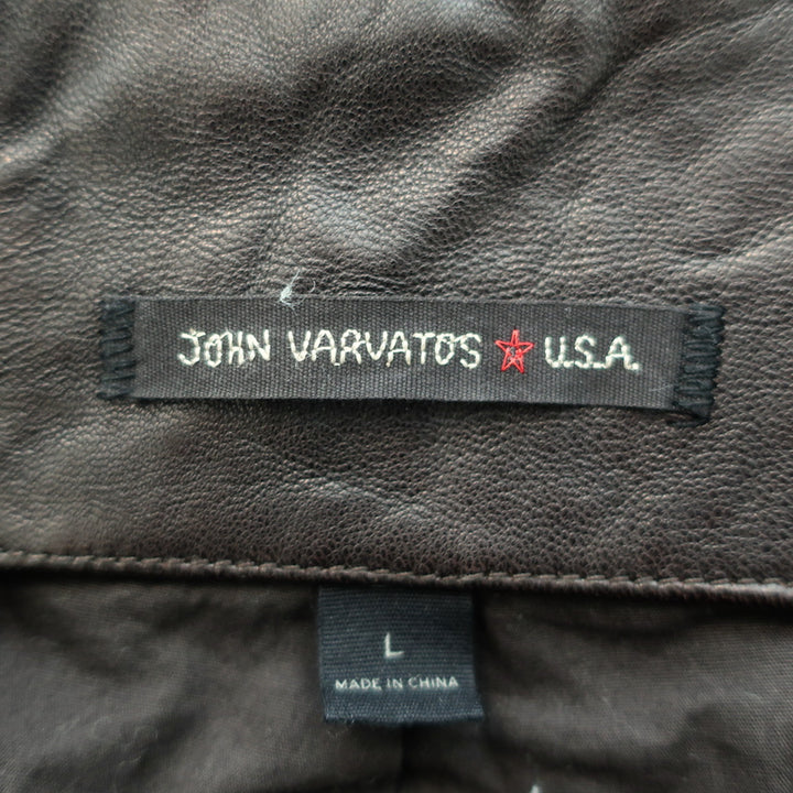 John Varvatos Leather Hooded Bomber Jacket Dark Brown Size Large