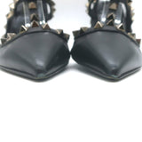 Valentino Noir Rockstud Caged Ankle Strap Pumps Black Leather Size 38