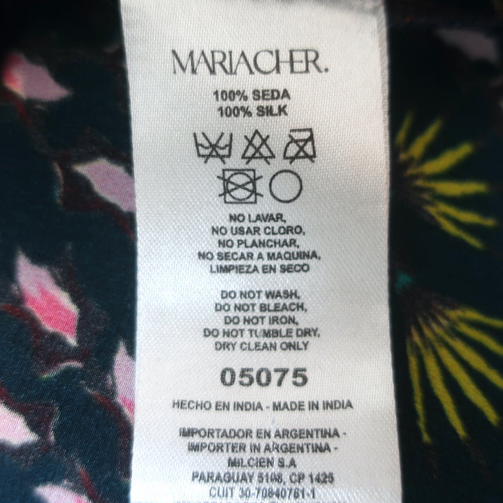 Maria Cher Humahuaca Keyla Tie-Neck Blouse Navy/Multi Printed Silk Size Small