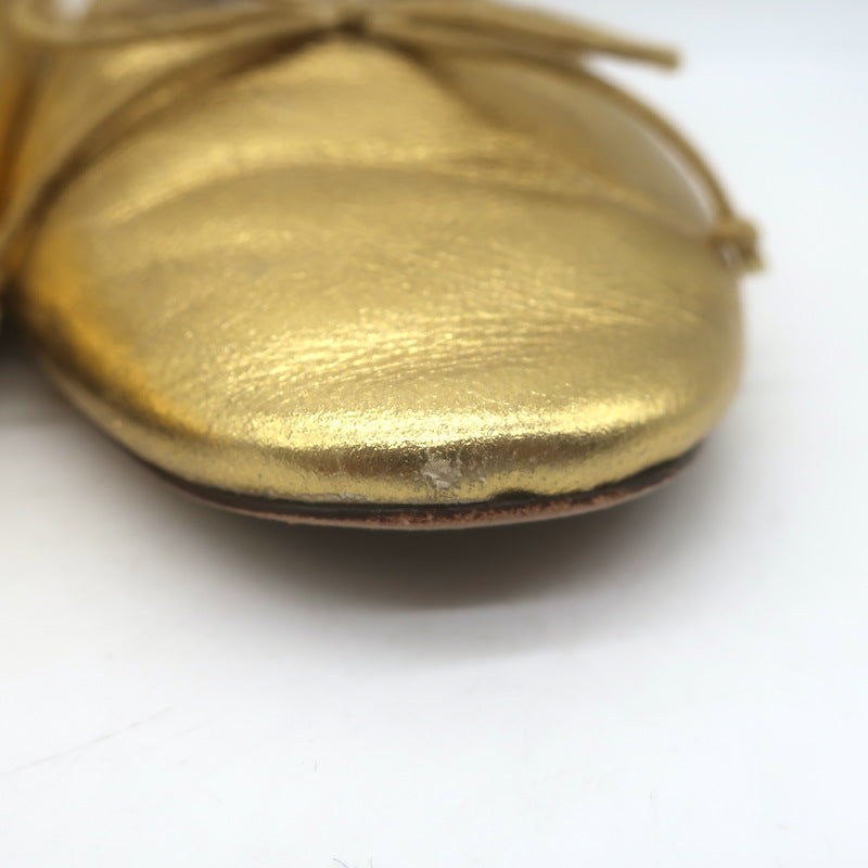 Loeffler Randall Leonie Ballet Flats Gold Metallic Leather Size 9
