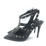 Valentino Noir Rockstud Caged Ankle Strap Pumps Black Leather Size 38