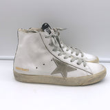 Golden Goose Francy Camo-Trim High Top Sneakers White Leather Size 36