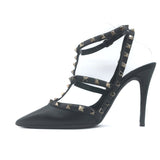 Valentino Noir Rockstud Caged Ankle Strap Pumps Black Leather Size 38