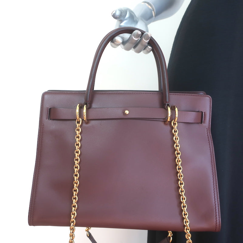 Dolce &amp; Gabbana Top Handle Tote Burgundy Leather Medium Chain Strap Shoulder Bag