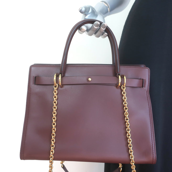 Dolce &amp; Gabbana Top Handle Tote Burgundy Leather Medium Chain Strap Shoulder Bag