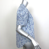 Apiece Apart Los Altos Puff Sleeve Top Blue Floral Print Cotton Size Small
