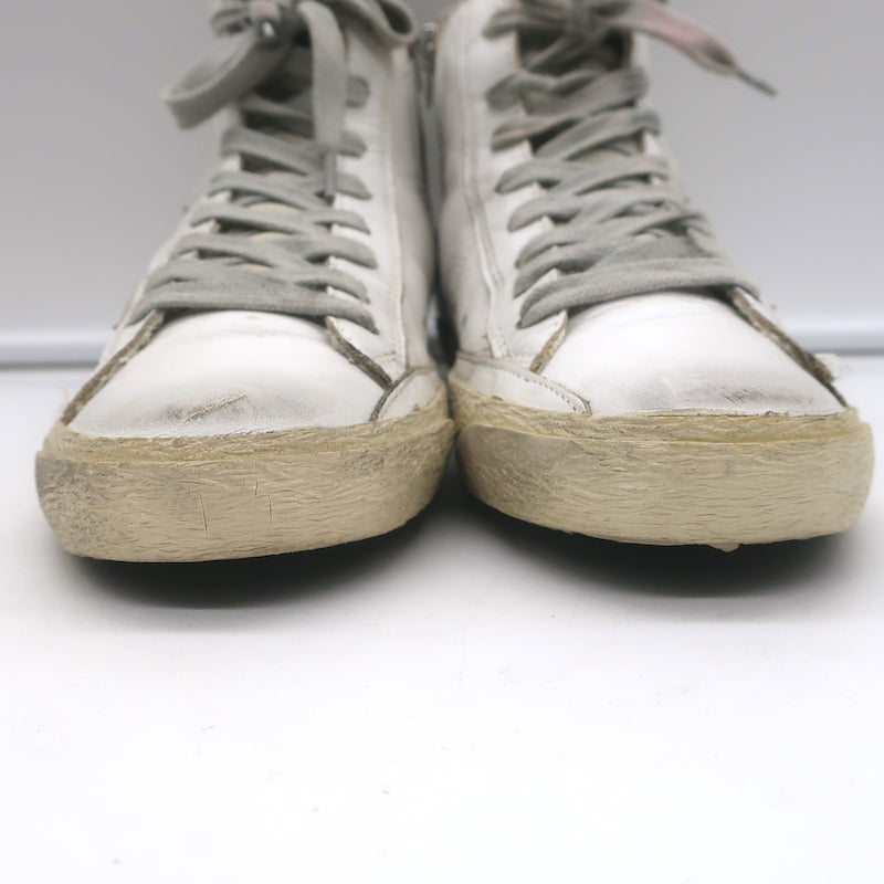 Golden Goose Francy Camo-Trim High Top Sneakers White Leather Size 36