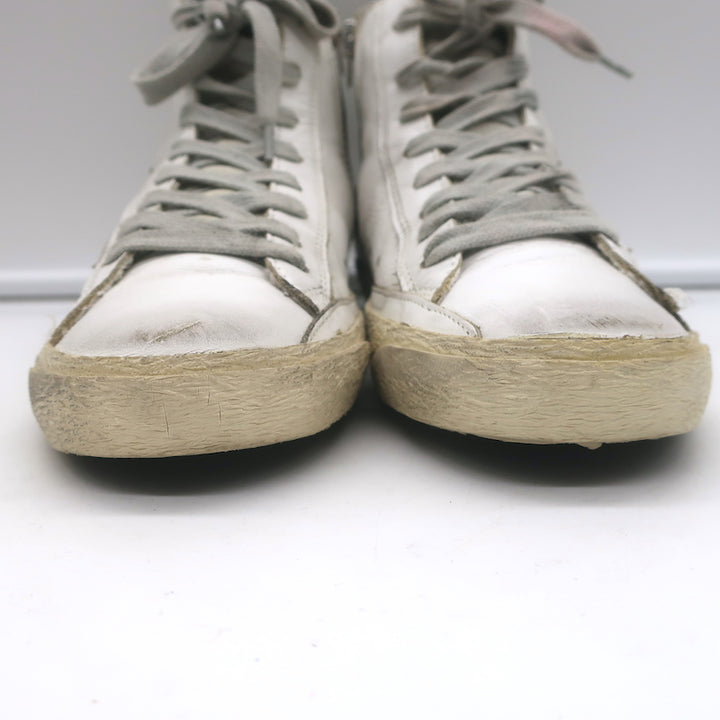 Golden Goose Francy Camo-Trim High Top Sneakers White Leather Size 36