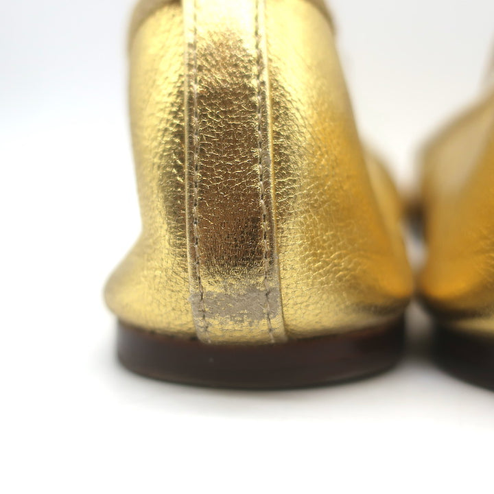 Loeffler Randall Leonie Ballet Flats Gold Metallic Leather Size 9