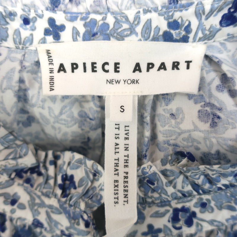 Apiece Apart Los Altos Puff Sleeve Top Blue Floral Print Cotton Size Small