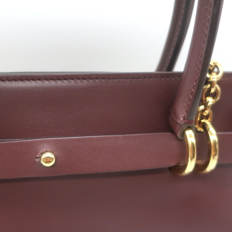 Dolce &amp; Gabbana Top Handle Tote Burgundy Leather Medium Chain Strap Shoulder Bag