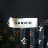 Sandro Tosca Pleated Star Print Midi Skirt Black Satin Twill Size 34