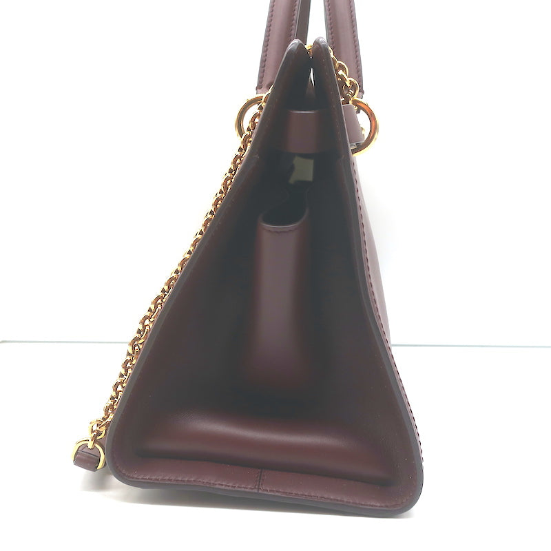 Dolce &amp; Gabbana Top Handle Tote Burgundy Leather Medium Chain Strap Shoulder Bag