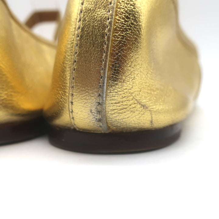Loeffler Randall Leonie Ballet Flats Gold Metallic Leather Size 9