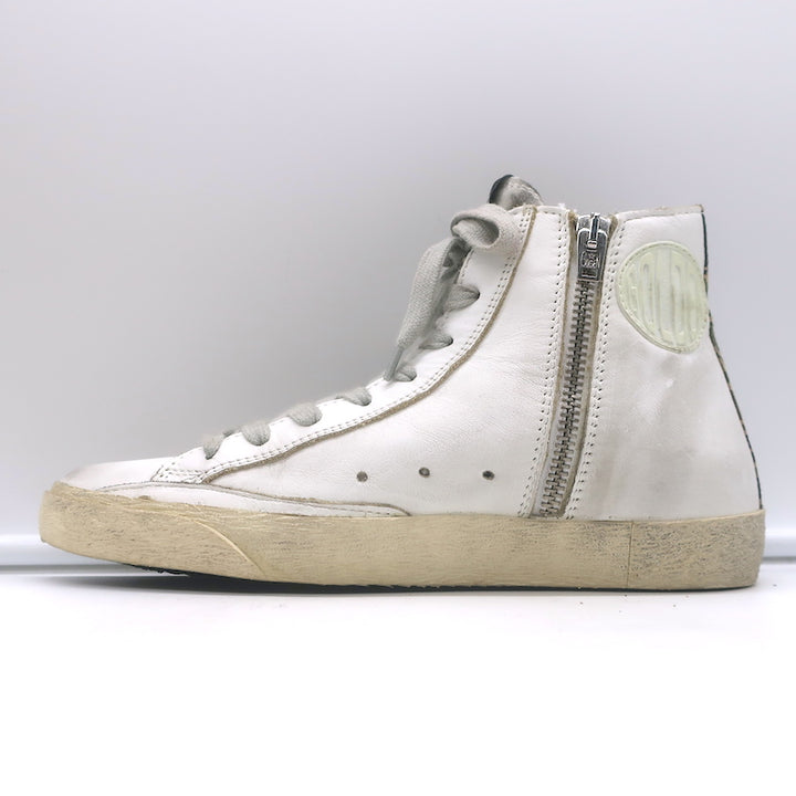 Golden Goose Francy Camo-Trim High Top Sneakers White Leather Size 36