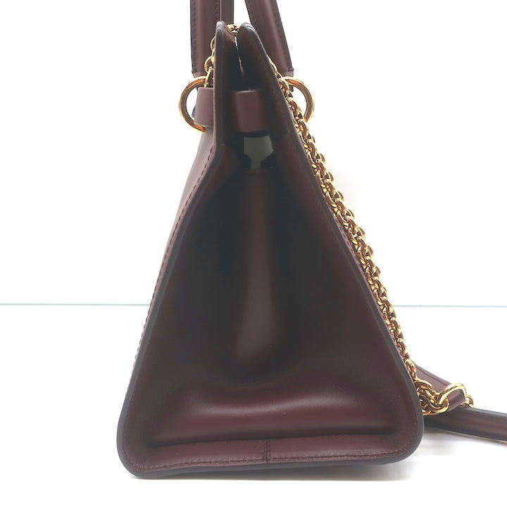 Dolce &amp; Gabbana Top Handle Tote Burgundy Leather Medium Chain Strap Shoulder Bag