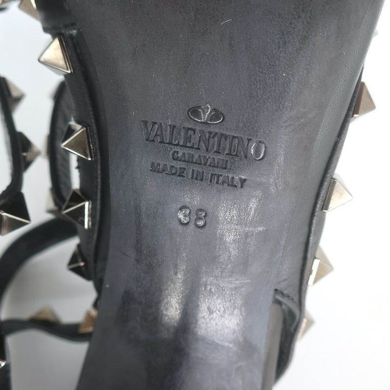 Valentino Noir Rockstud Caged Ankle Strap Pumps Black Leather Size 38