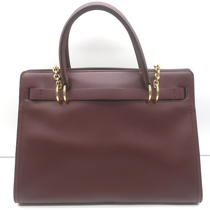 Dolce &amp; Gabbana Top Handle Tote Burgundy Leather Medium Chain Strap Shoulder Bag