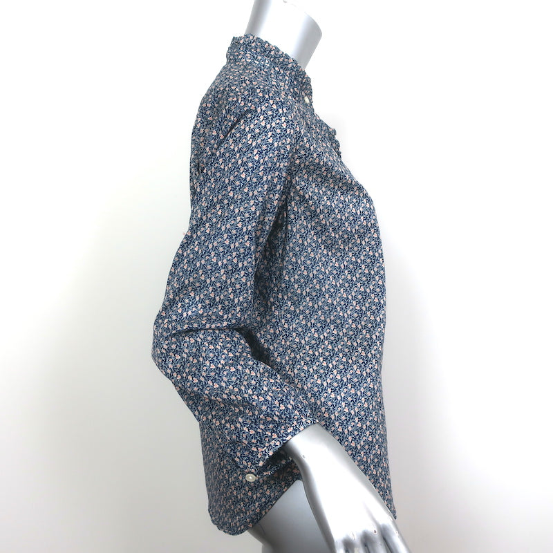Trovata Birds of Paradis Ruffle Trim Shirt Navy Floral Print Size Small