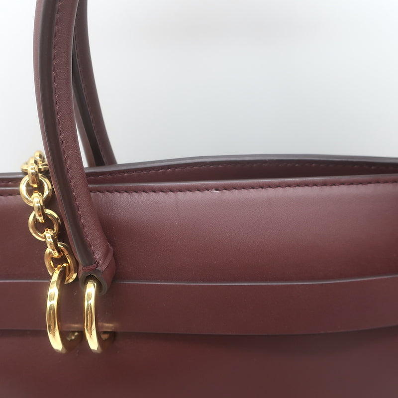 Dolce &amp; Gabbana Top Handle Tote Burgundy Leather Medium Chain Strap Shoulder Bag